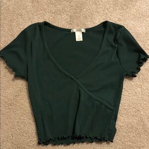 BOZZOLO Green Ribbed V-Neck Wrap Top